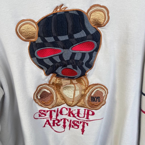 BKYS Stickup Artist Sweater Adult Large Cream Ski Mask Bear Embroidered Crewneck - Picture 3 of 12
